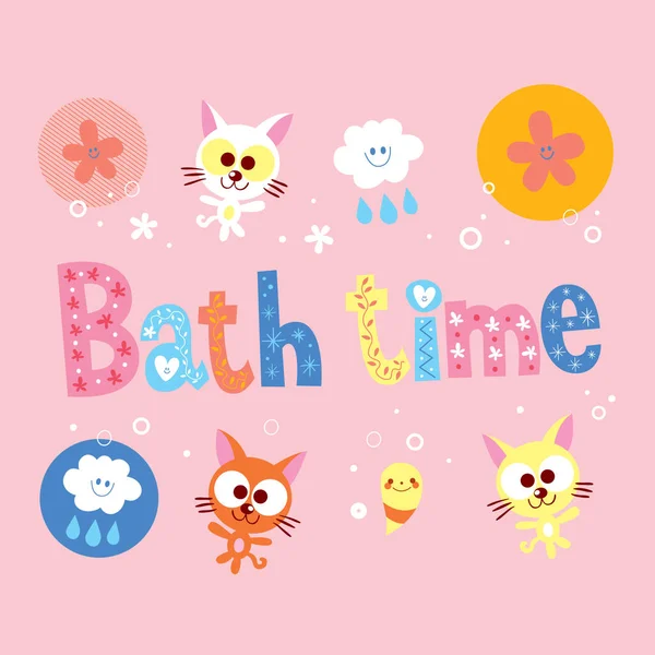 Tiempo Baño Diseño Los Niños Con Gatitos Lindos — Vector de stock