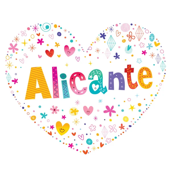 Alicante Cidade Espanha Coração Forma Tipo Desenho Vetorial Lettering — Vetor de Stock