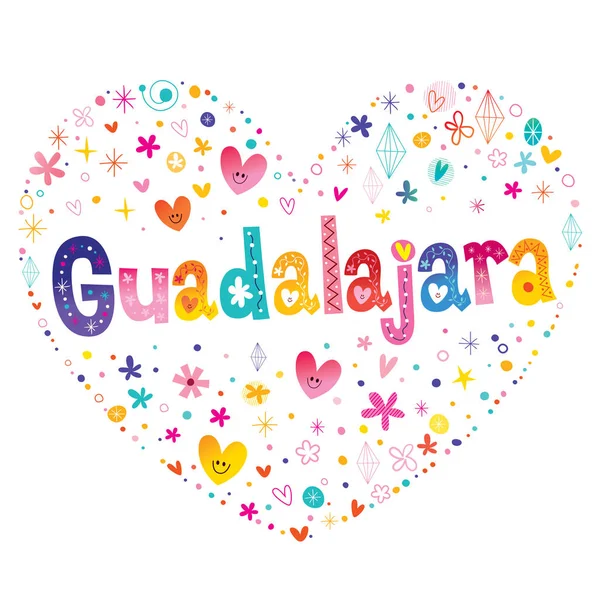 瓜达拉哈拉 墨西哥城市 心形刻字矢量设计 — 图库矢量图片