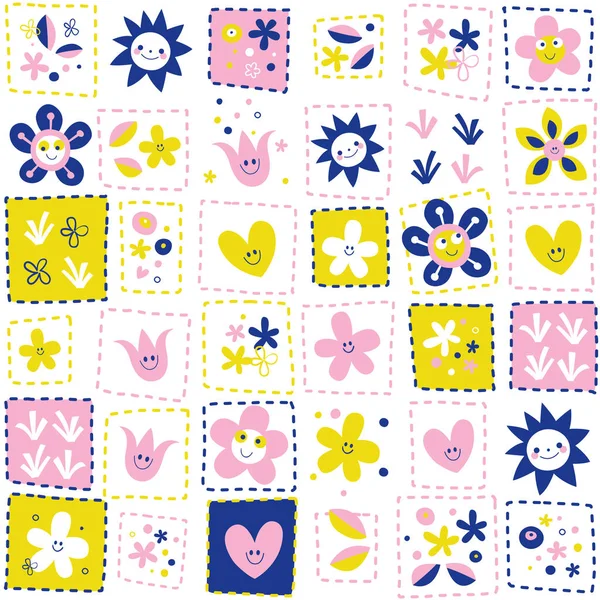 幸せな花の自然のパターン — ストックベクタ