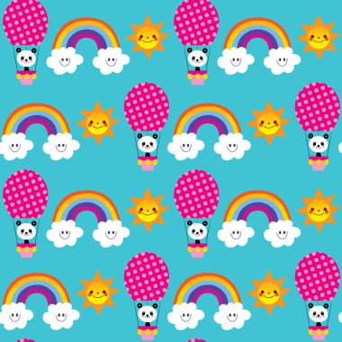 çocuklar seamless modeli şirin bebek panda ayıları gökkuşağı bulutlar gökyüzü