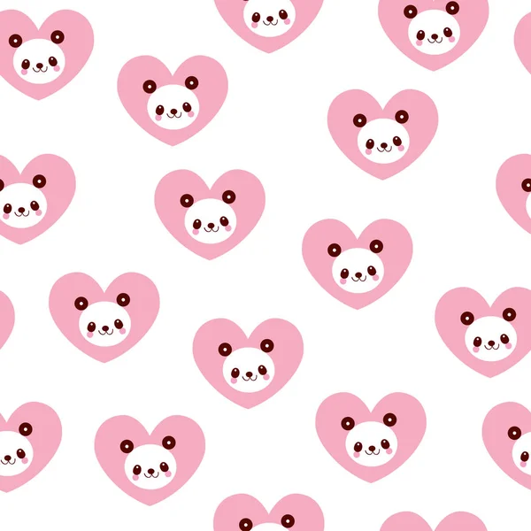 Милые Панды Медведи Сердца Бесшовный Шаблон — стоковый вектор