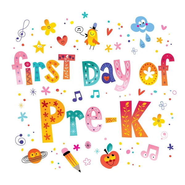 Πρώτη Ημέρα Της Pre Μοναδικά Γράμματα Παιδικό Σχεδιασμό — Διανυσματικό Αρχείο