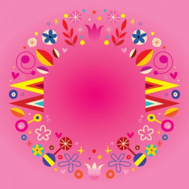 çiçek retro daire yuvarlak çerçeve kenarlığı