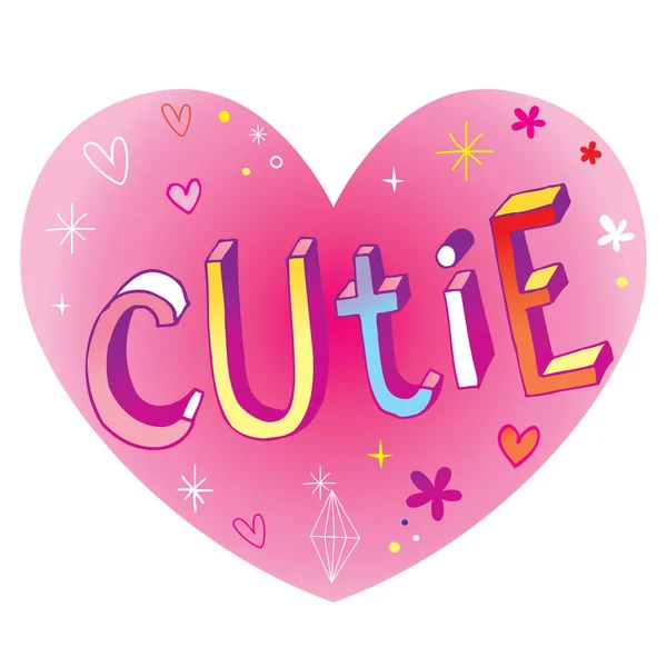 Cutie Coeur Forme Conception Amour Avec Lettrage Main — Image vectorielle