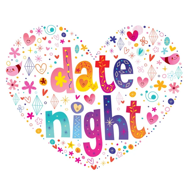 Date Nuit Coeur Forme Typographie Lettrage Design — Image vectorielle