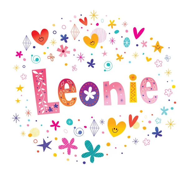 Leonie Girls Name Decorative Lettering Type Design — Stock Vector