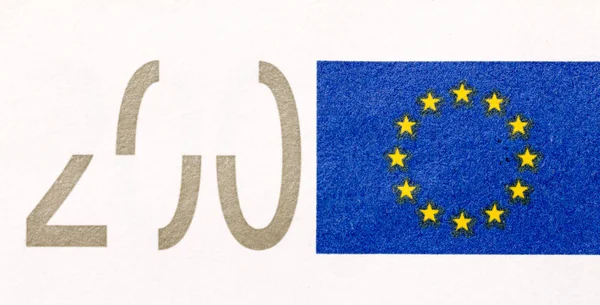 Makro fragment dwustu euro waluty. — Zdjęcie stockowe