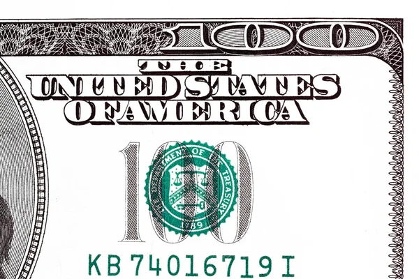 Fragment 100 bankovek z amerických peněz na makro. — Stock fotografie