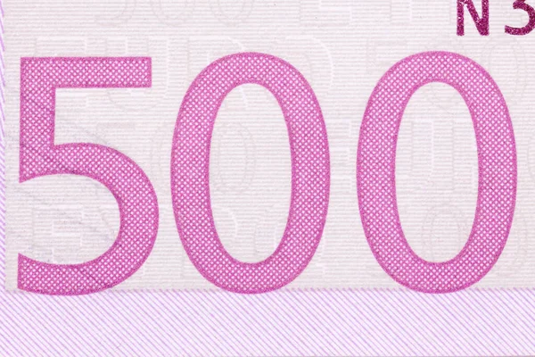 Photographed number in fifve hundred banknote euro. — Stock Photo, Image