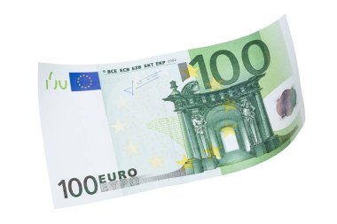 Beyaz arka planda 100 euro banknot.