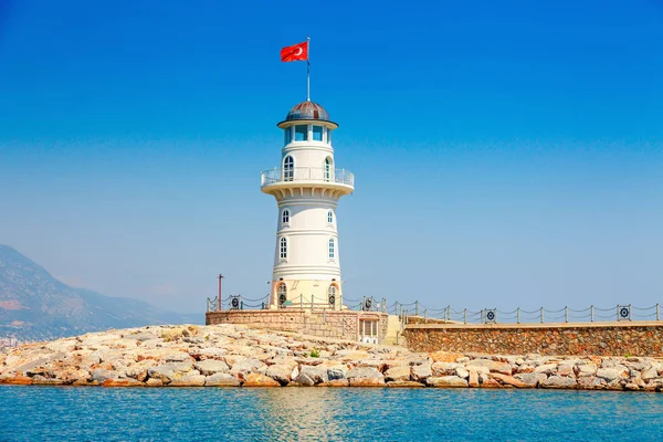 Alanya Antalya District Törökország Asia Világítótorony Nézd Várost Csónak Népszerű — Stock Fotó