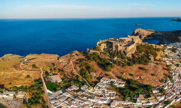 Vzdušná Očka Pohled Ptáky Fotky Vesnice Lindos Ostrov Rhodos Jižní — Stock fotografie