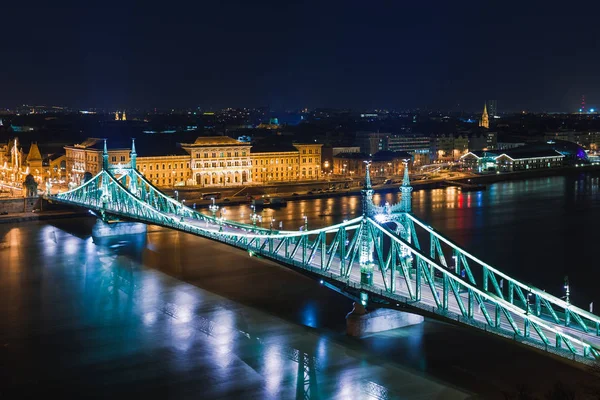 Night View Budapest Panorama Cityscape Famous Tourist Destination Danube Bridges — Stock Photo, Image