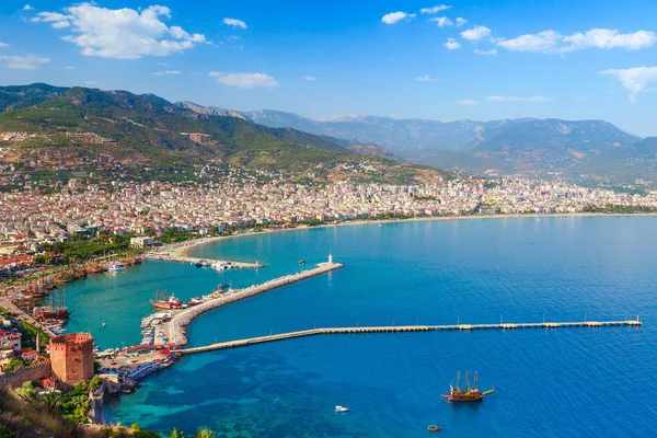 Landschap Van Alanya Met Jachthaven Kizil Kule Rode Toren Antalya — Stockfoto