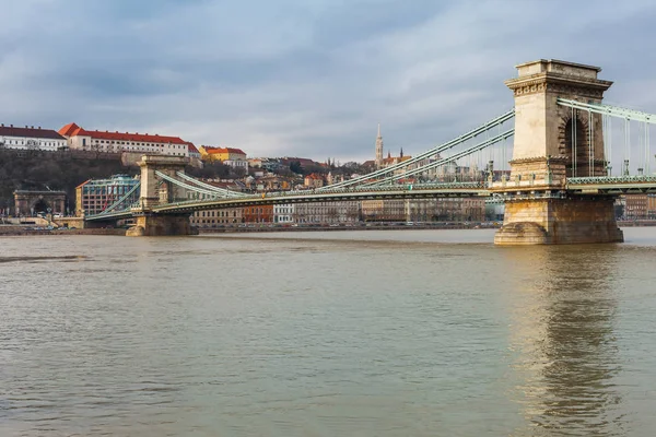 Panorama Cityscape Van Beroemde Toeristische Bestemming Boedapest Met Donau Bruggen — Stockfoto