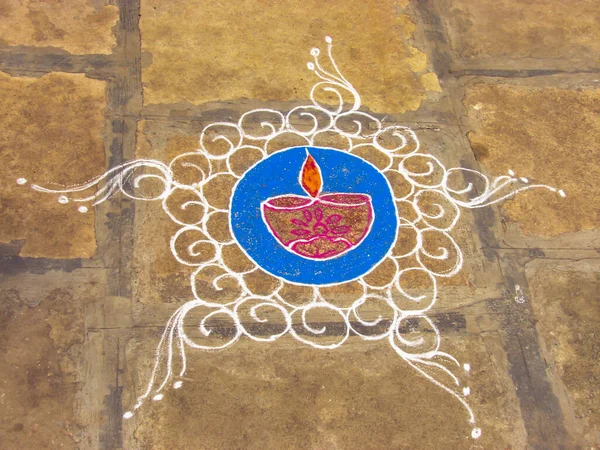 Zbliżenie Kolorowe Tradycyjnej Sztuki Indyjskiej Znany Jako Rangoli — Zdjęcie stockowe