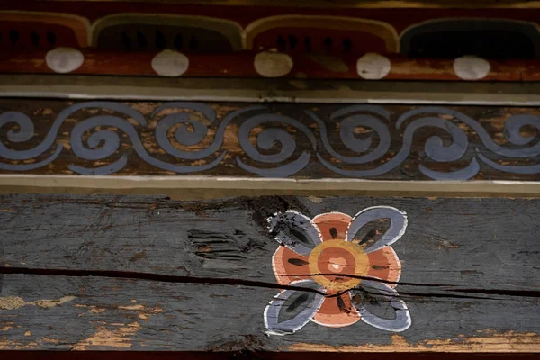 Dipinti Antichi Legno Monastero Bhutan — Foto Stock