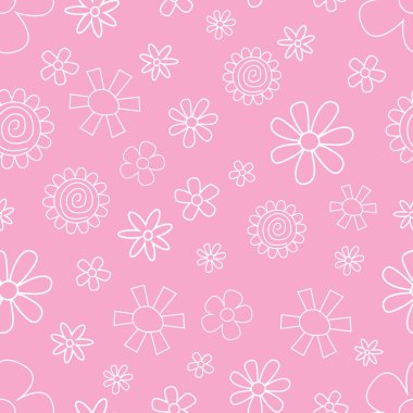 Pembe ve beyaz el yapımı çiçekler kusursuz bir tekrarlama deseninde. Albüm, ambalaj, dekor, dekorasyon, el işi projeleri, kart yapımı, kumaş ve tekstil projelerinde kullanım için mükemmel..