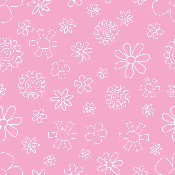 Flores Color Rosa Blanco Dibujadas Mano Patrón Repetición Sin Costuras — Vector de stock