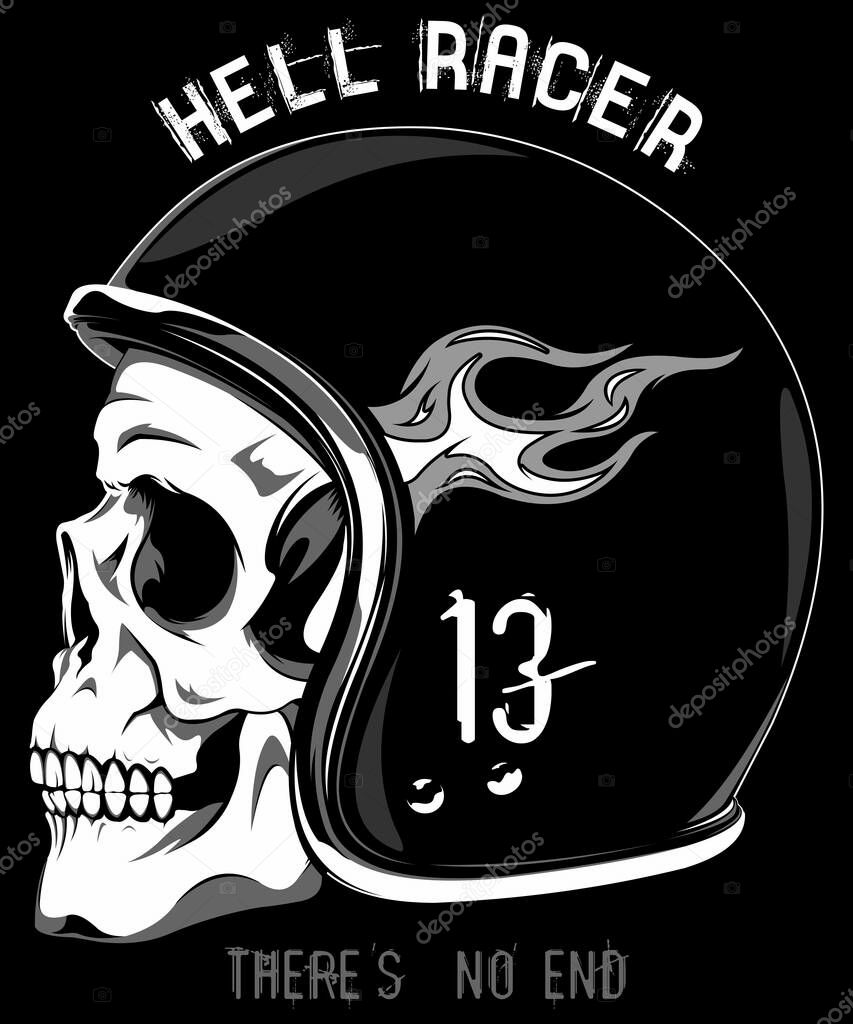 A vector illustration of a skull with helmet