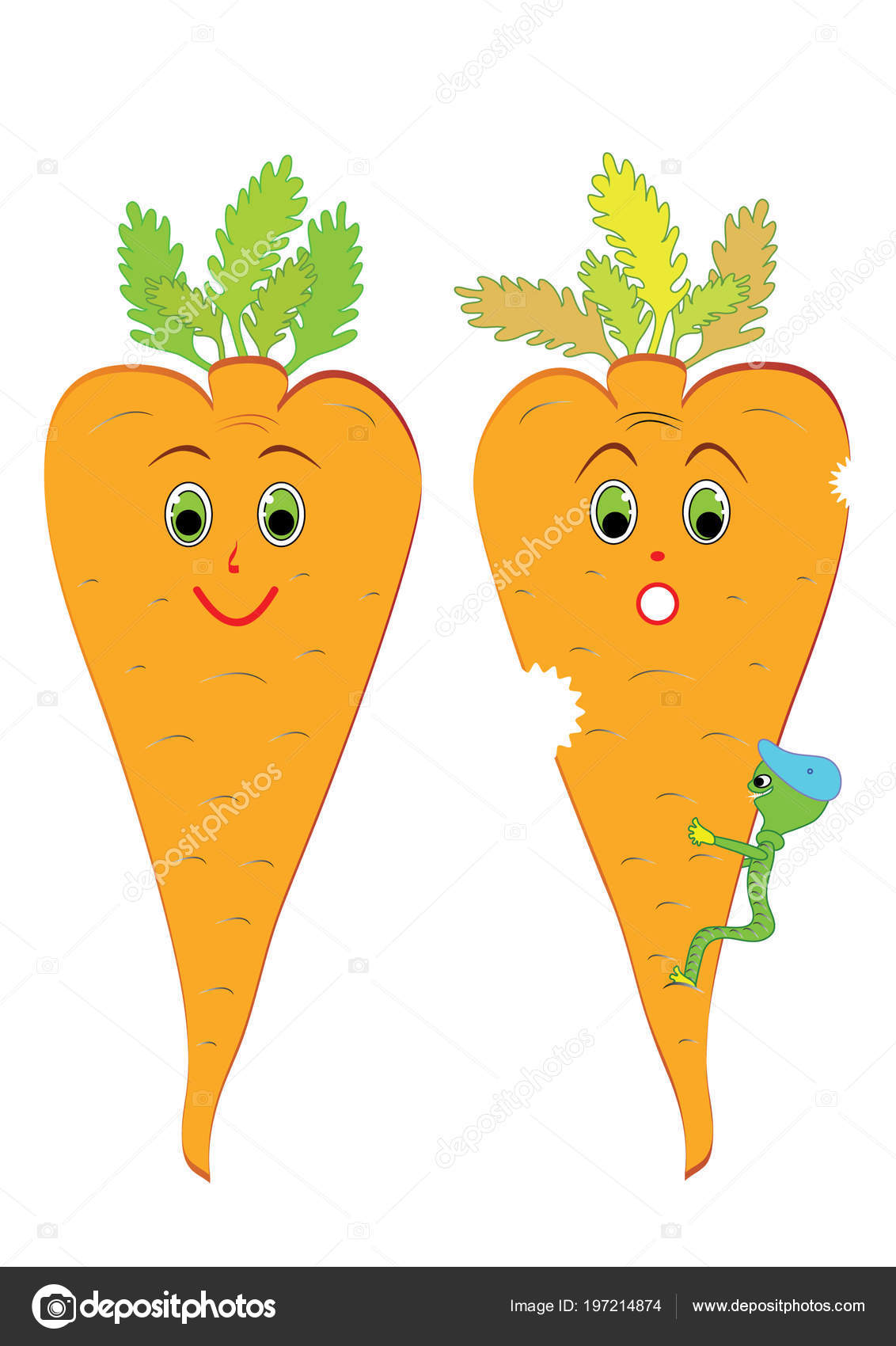Zanahorias Sanas Malas Dibujos Animados Amenaza Gusano Muerde Alegremente  Zanahorias Vector de stock #197214874 de ©eos.ka, image size:1132x1700