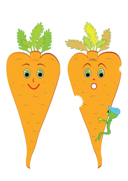 Gesunde Und Schlechte Karotten Cartoon Drohwurm Beißt Fröhlich Möhren Vektor — Stockvektor