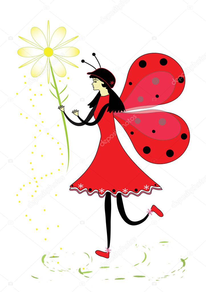 Fairy ladybug with a flower in the vector format and jpg.