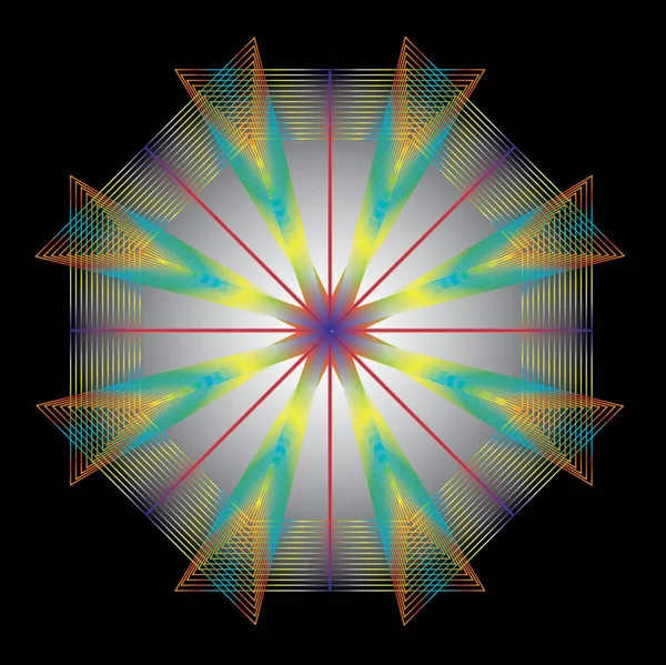 Kaléidoscope Arc Ciel Sur Fond Noir Triangles Lignes Arc Ciel — Image vectorielle