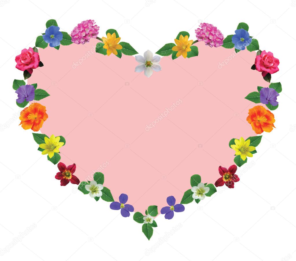 Amorous heart with the application of live flowers and place for your text. 