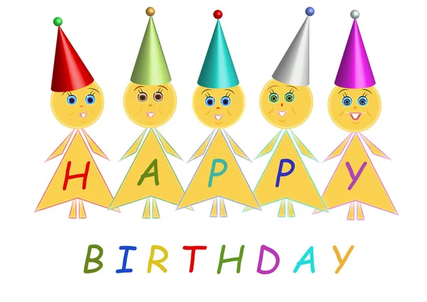 Alles Gute Zum Geburtstag Glückliche Freunde Emoticon Feiert Einen Geburtstag — Stockvektor