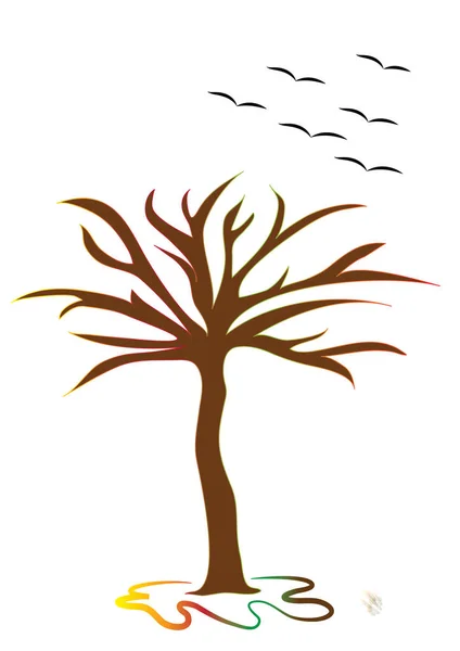 Isolierter Herbstbaum Mit Vögeln Vektorformat — Stockvektor