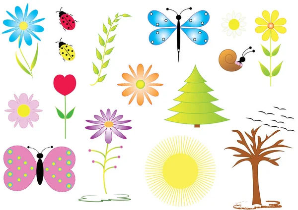 Set Colorful Symbols Floral Insects Vector Format — Stock Vector