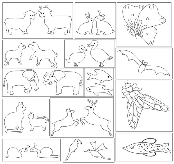 Libro Para Colorear Con Símbolos Animales Insectos Vector — Vector de stock