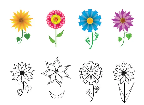 Vector Collection Symbols Garden Meadow Flowers — Stock Vector