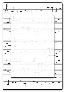 Müzik Davetiyesi. Kurgusal not- metin için çerçeve ve boşluk ile yazma. Vektör.
