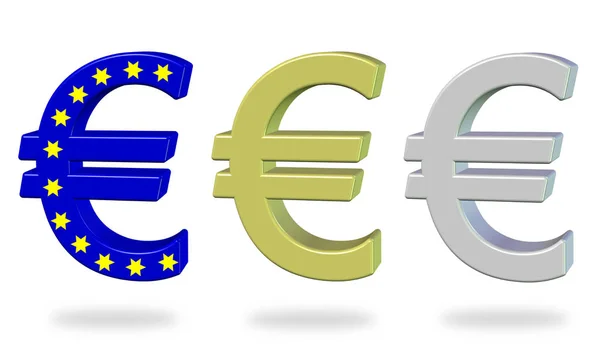 Tre Färgvariationer Euro Symbolen — Stockfoto