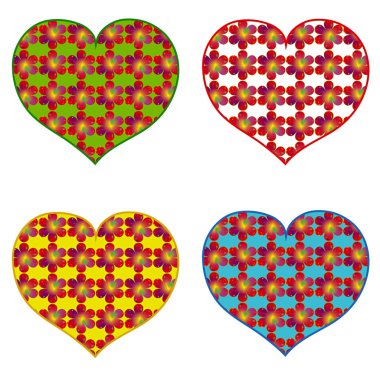 Renkli çiçek kalpleri seti