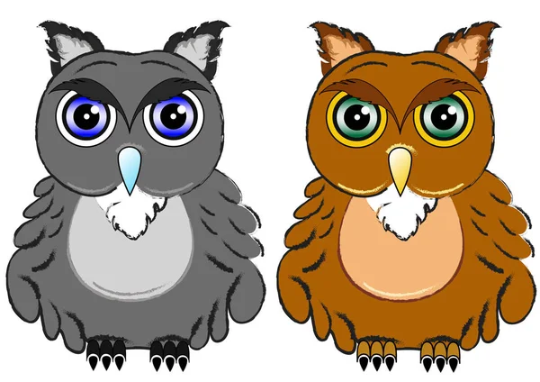 Par Búhos Pájaros Símbolos Sabiduría Formato Vectorial — Vector de stock