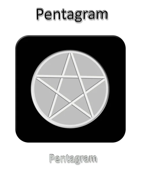 Símbolo Pentagrama Prata Isolado Fundo Preto Título Palavra — Fotografia de Stock
