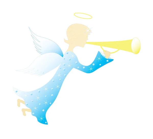 Ilustración Flying Heavenly Christmas Angel Con Trompeta Vector — Vector de stock