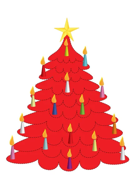 Árbol Navidad Rojo Iluminado Decorativo Con Velas Estrella Formato Vectorial — Vector de stock