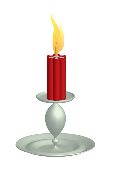 Candelero Plata Con Vela Forma Rojo Objeto Formato Vectorial — Vector de stock