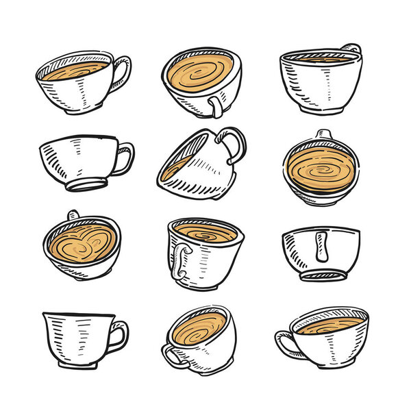 Чашки кофе в разных положениях
