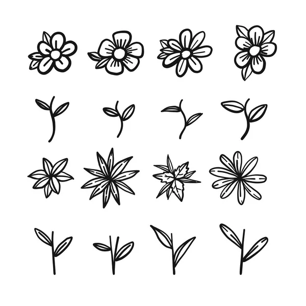 Croquis Des Parties Fleurs Isolées Sur Fond Blanc — Image vectorielle