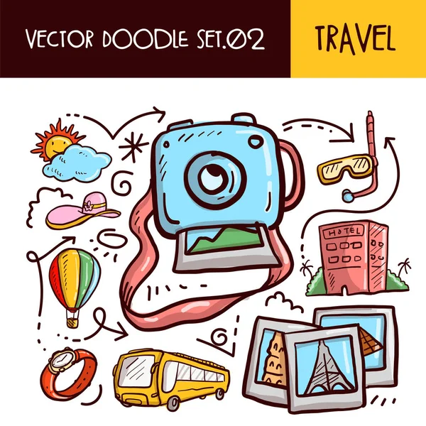 Ícone Doodles Viagem Conjunto Ilustração Vetorial —  Vetores de Stock