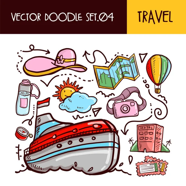 Icono Travel Doodles Conjunto Ilustración Vectorial — Archivo Imágenes Vectoriales