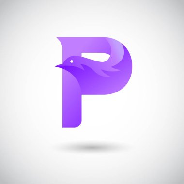 P harfi ile güvercin Logo kavramı. Yaratıcı ve zarif Logo tasarım şablonu.