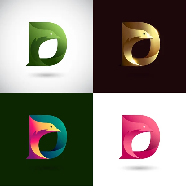 创意信 标志设计与鸽子鸟的概念为商业公司 抽象字母徽标设计模板与不同的颜色版本集 — 图库矢量图片