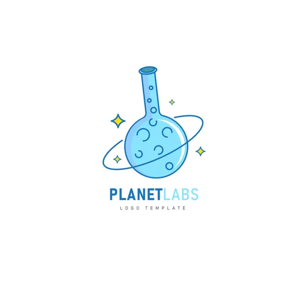 Lanet Labs dengan Chemical Tube sebagai Planet Logo design Vector untuk P - Stok Vektor